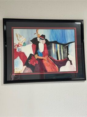 watercolor copy of painting (Lady In Red) by Itzchak Tarkay. painted by unknown